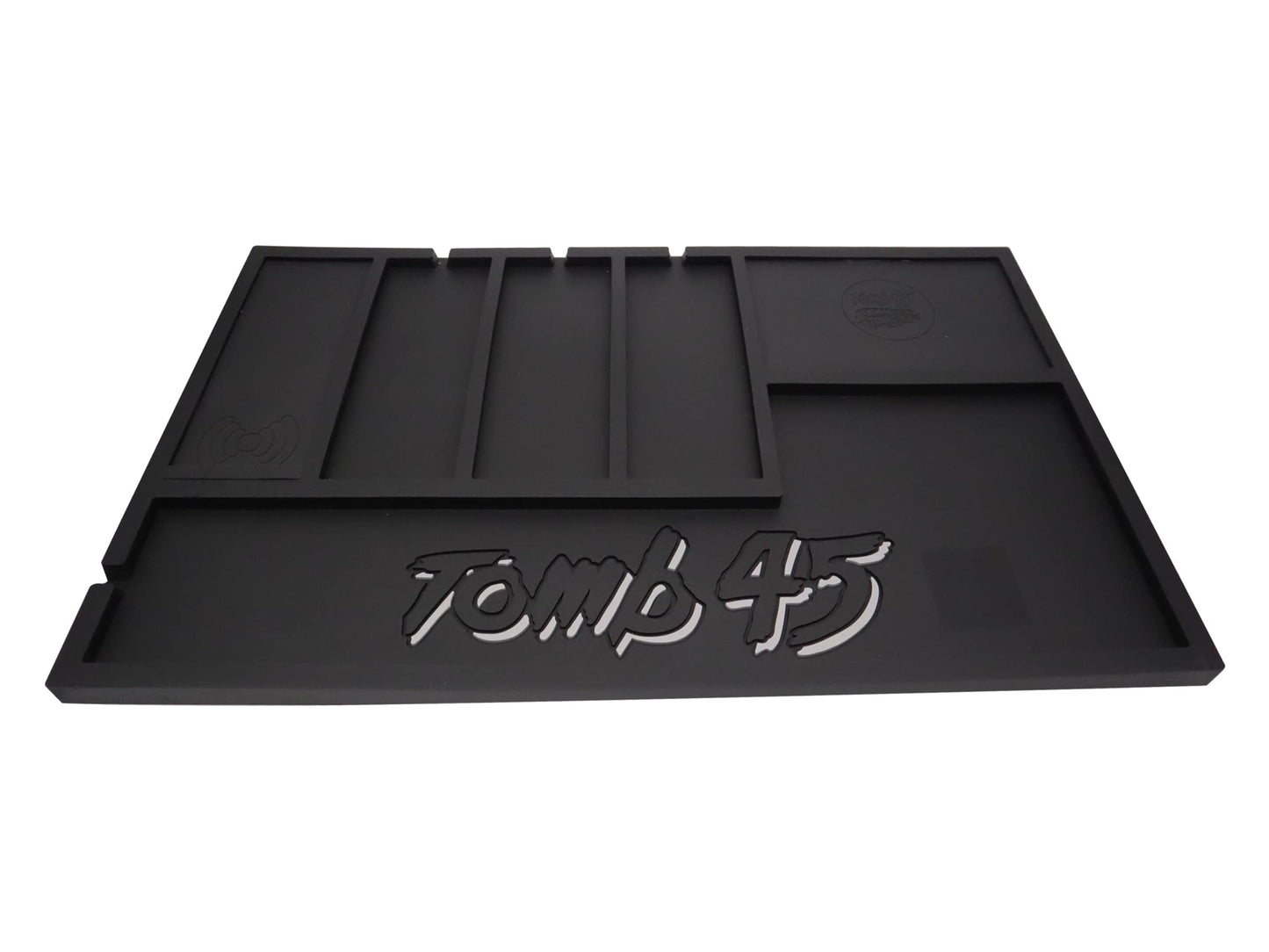 Powered Mat by Tomb45, organizing mat with wireless charging capability, Fast wireless charging for phone, airpods, powerclips attached to clippers