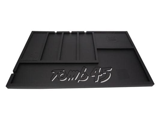 Powered Mat by Tomb45, organizing mat with wireless charging capability, Fast wireless charging for phone, airpods, powerclips attached to clippers