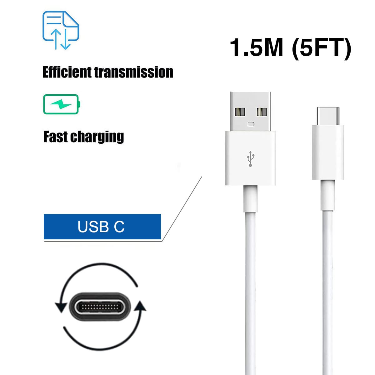 Blu Phone USB C Charger Cable for Blu View 3, View 2, M8L, M10L, G9, G90 Pro, G91 Max, G91 Pro, G91S, G50 MEGA, G70, G71, V70, VIVO XI, blu Android