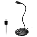 JOUNIVO USB Microphone, 360 Degree Adjustable Gooseneck Design, Mute Button & LED Indicator, Noise-Canceling Technology, Plug & Play, Compatible