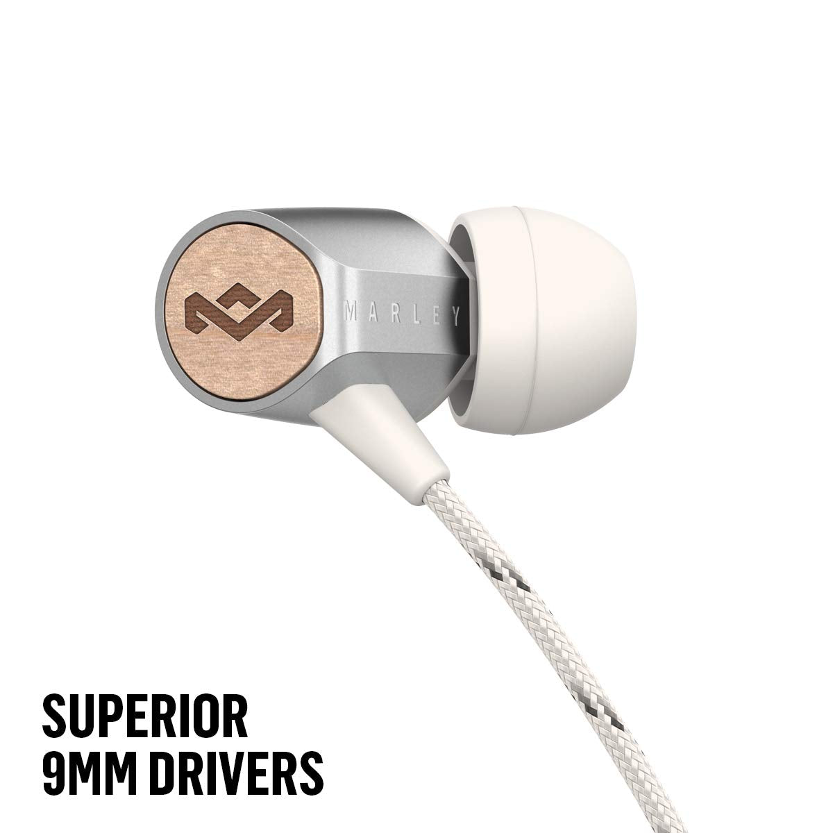 House of Marley Uplift 2.0 Noise Isolating in-Ear Headphones, 9 mm Driver, Microphone, 1 Button Control, Sustainable Materials, Various Ear Plug…