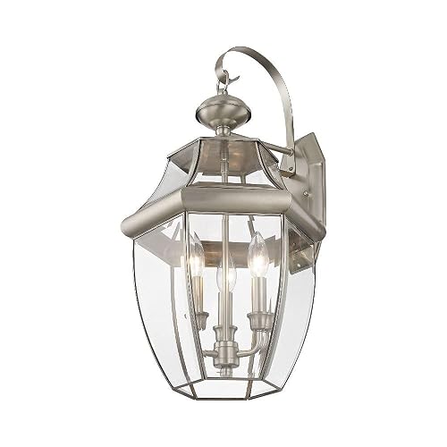 Livex Lighting 2351-91 Outdoor Wall Lantern with Clear Beveled Glass Shades, Brushed Nickel