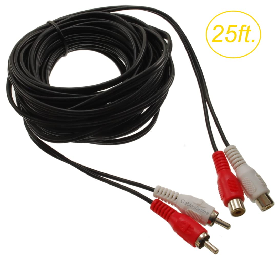 CablesOnline, 25-feet 2-RCA Male to 2-RCA Female Red/White Stereo Audio Extension Cable, AV-E425RW