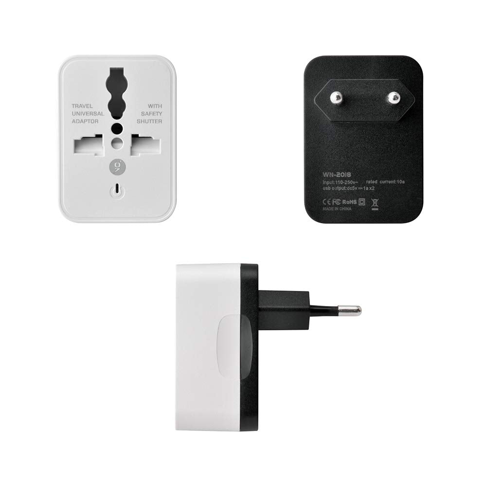 European Power Travel Plug Adapter, Spain Iceland Germany France Italy Power Travel Plug Adapter Converting from Europe to US (2 USB Ports)