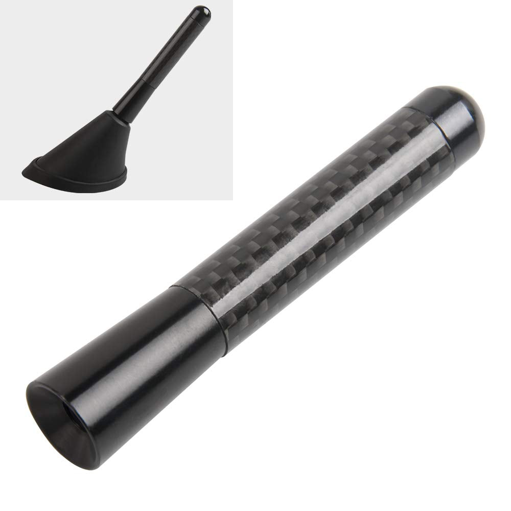 GTP 3" Real Carbon Fiber Short Antenna Black Aluminum Vehicle Car Screw-in Stubby Aerial Replacement