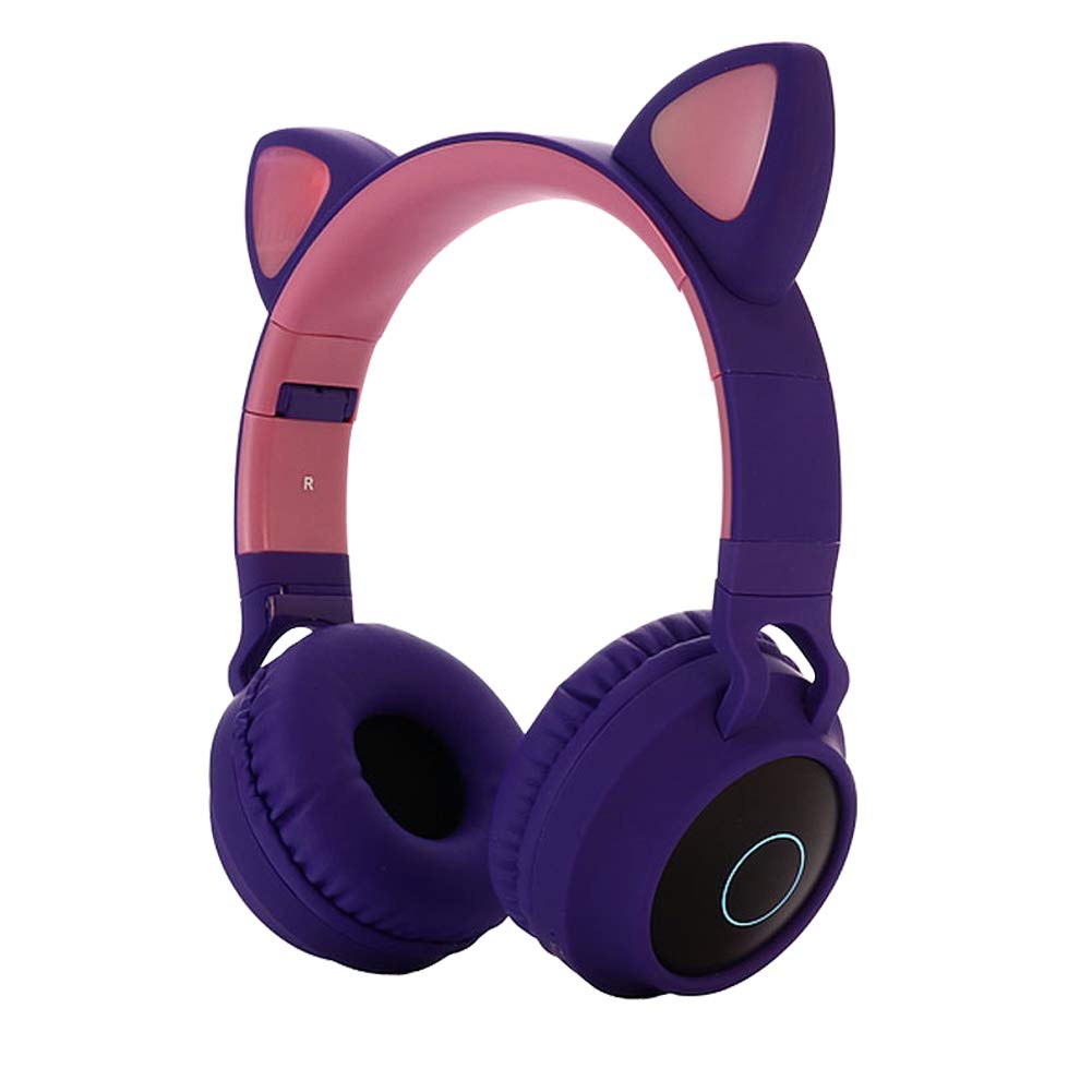 Kids Bluetooth 5.0 Cat Ear Headphones Foldable On-Ear Stereo Wireless Headset with Mic LED Light and Volume Control Support FM Radio/TF Card/Aux…