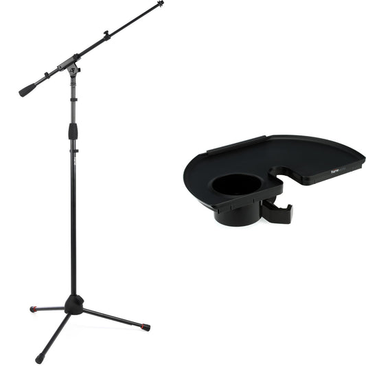 Gator Frameworks GFW-MIC-2020 Tripod Mic Stand with Telescoping Boom - Includes Accessory Tray, Drink Holder, Guitar Pick Tab - Stable & Durable