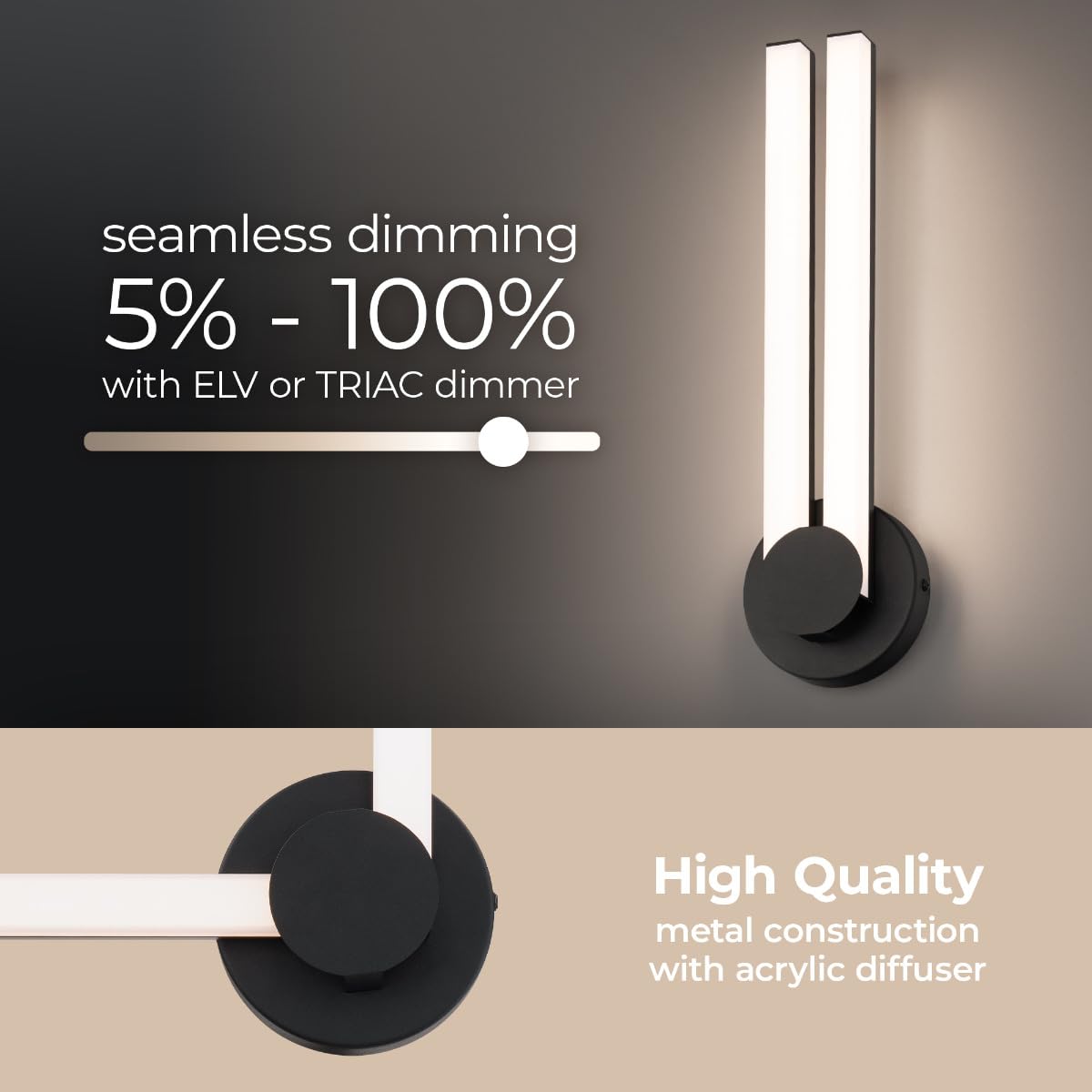 East Grove Home Versa 30in LED Bathroom Vanity and Wall Light 30W 2,100 Lumens 5-CCT Selectable 2700-3000-3500-4000-5000K in Matte Black with 360