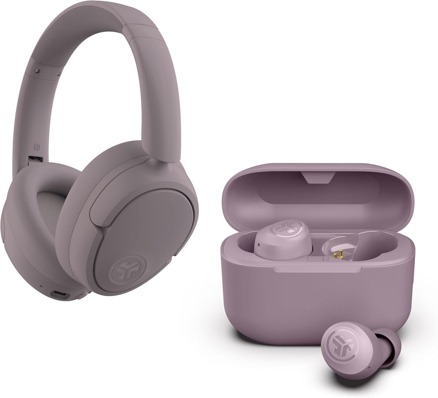 JLab Mauve Audio Bundle: JBuds Lux ANC Wireless Premium Over-Ear Bluetooth Headset with Hybrid Active Noise Cancelling Plus Go Air Pop+ True Wireless…