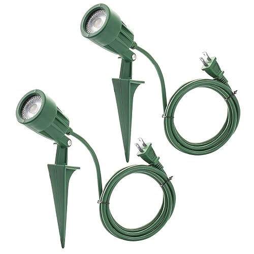 LED Christmas Spotlights Outdoor Plug in, Flood Stake Lights Outdoor, 5000K 350LM Landscape Light for Yard, Flag, Holiday Decor, Weather Resistant