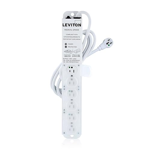 Leviton Medical Grade Surge Protective Power Strip, 15-Amp, 125-volt, 6-Outlets, 7-Feet Cord Length, 5306M-1S7