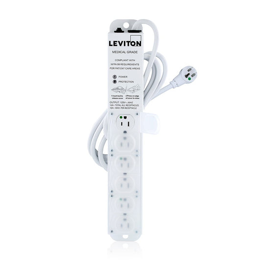 Leviton Medical Grade Surge Protective Power Strip, 15-Amp, 125-volt, 6-Outlets, 7-Feet Cord Length, 5306M-1S7