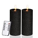 volnyus Black Flameless Candles Set of 2 (2.2x5 inch) Real Wax Flickering LED Candles Battery Operated with Remote Control Timers for Table
