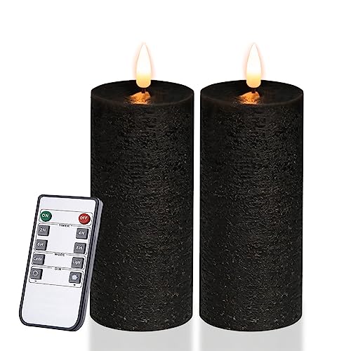 volnyus Black Flameless Candles Set of 2 (2.2x5 inch) Real Wax Flickering LED Candles Battery Operated with Remote Control Timers for Table