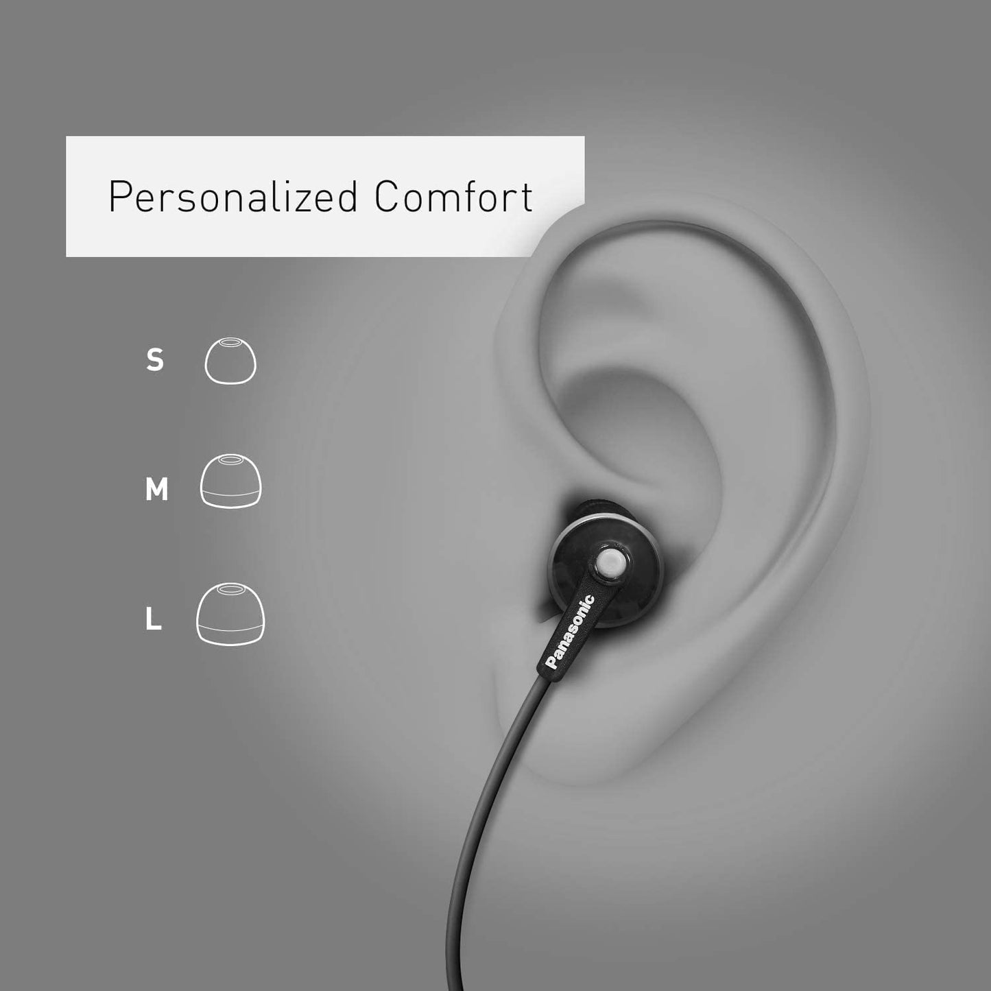 Panasonic ErgoFit Wired Earbuds with Microphone, 3.5mm Jack Headphones with Mic and Call Controller, Ergonomic Custom-Fit Earpieces (S/M/L),