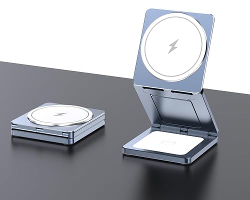 LFGKMZ 3 in 1 Wireless Charger Station,Aluminum Alloy Foldable Travel for iPhone Wireless Charger Fast 15W Charging,Mag Safe Charger Stand