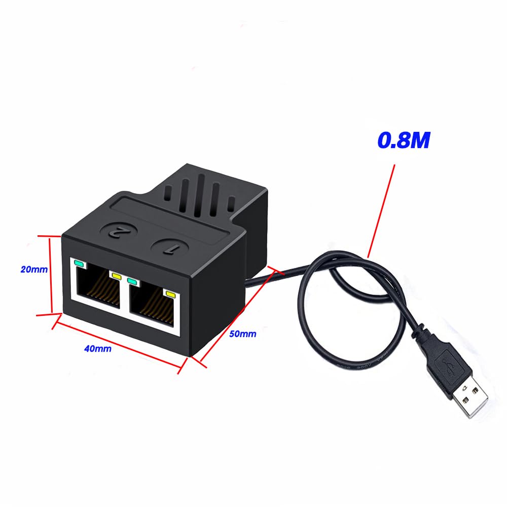 RJ45 Splitter Adapter, Aoiutrn 1 to 2 Dual Port USB to RJ45 Network 8P8C Extender Plug LAN Interface Ethernet Socket Connector