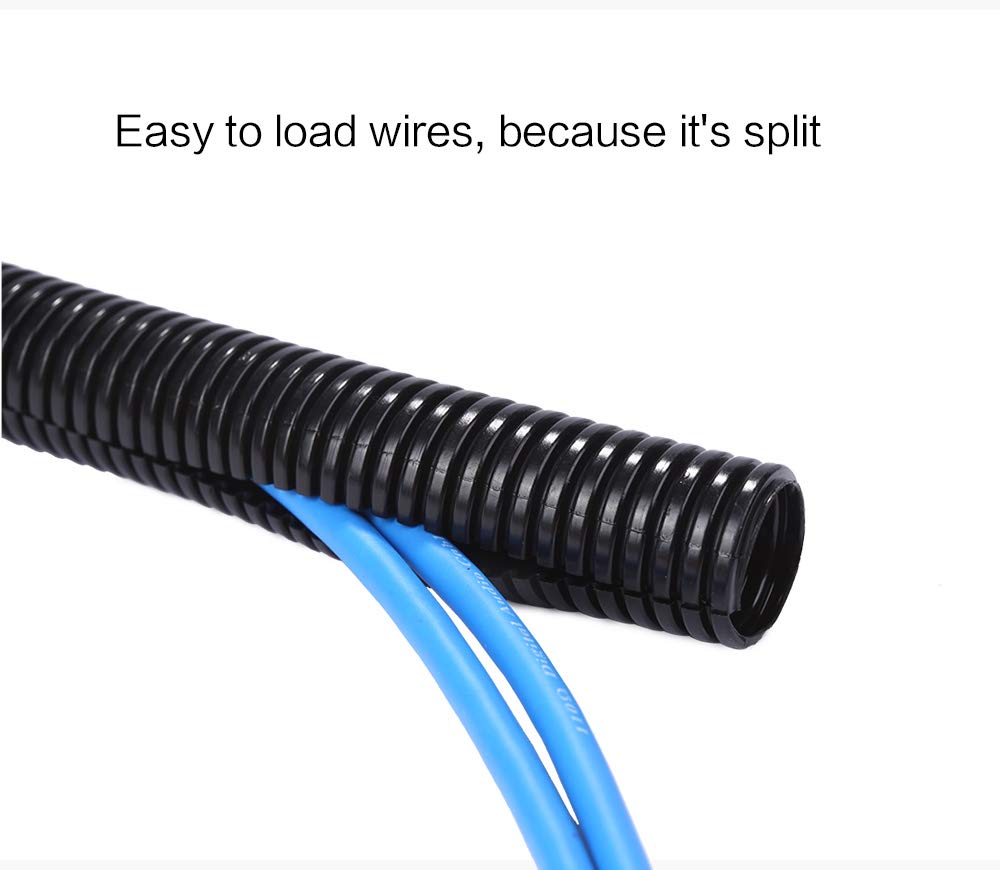 Alex Tech 25ft - 1/4 inch Split Wire Loom Tubing - Black