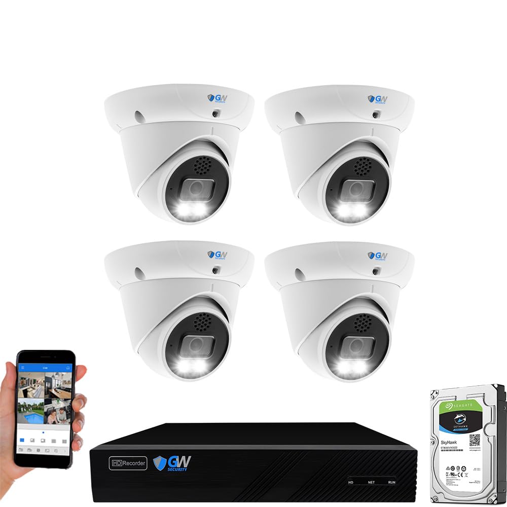 GW Security 8 Channel 4K NVR 5MP 30FPS Real-Time Full-Time Color Night Vision Two-Way Audio Security Camera System - 4 x 5MP 1920P Face Human Vehicle