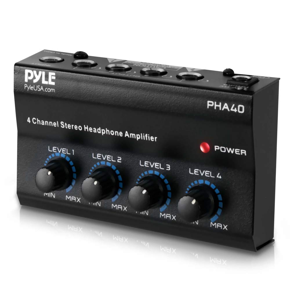 4-Channel Portable Stereo Headphone Amplifier - Professional Multi Channel Mini Earphone Splitter Amp w/ 4 ¼” Balanced TRS Headphones Output Jack