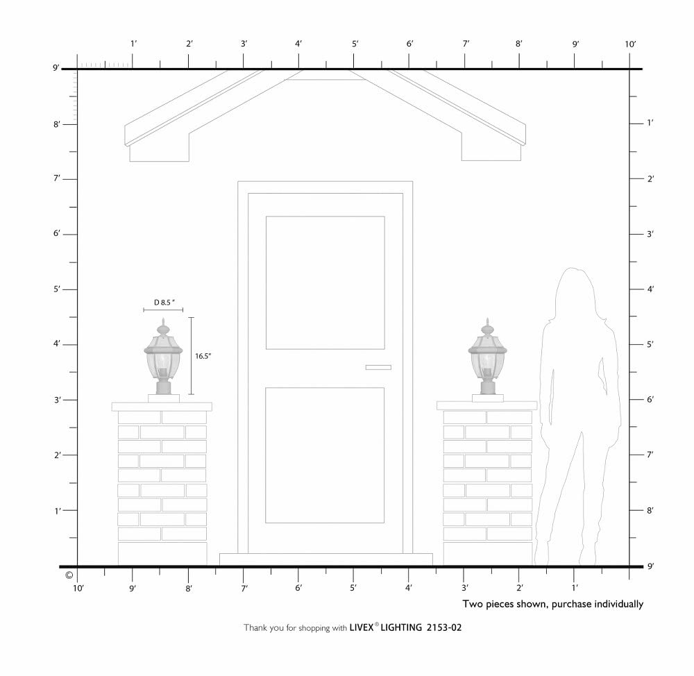 Livex Lighting 2153-02 Outdoor Post with Clear Beveled Glass Shades, Polished Brass