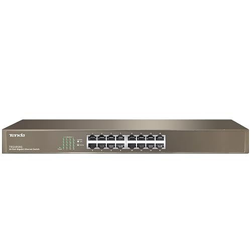 Tenda TEG1016G, 16 Port Gigabit Switch, Unmanaged Rackmount Ethernet Switch with Traffic Optimization, Plug & Play, Fanless Quiet & Metal Design