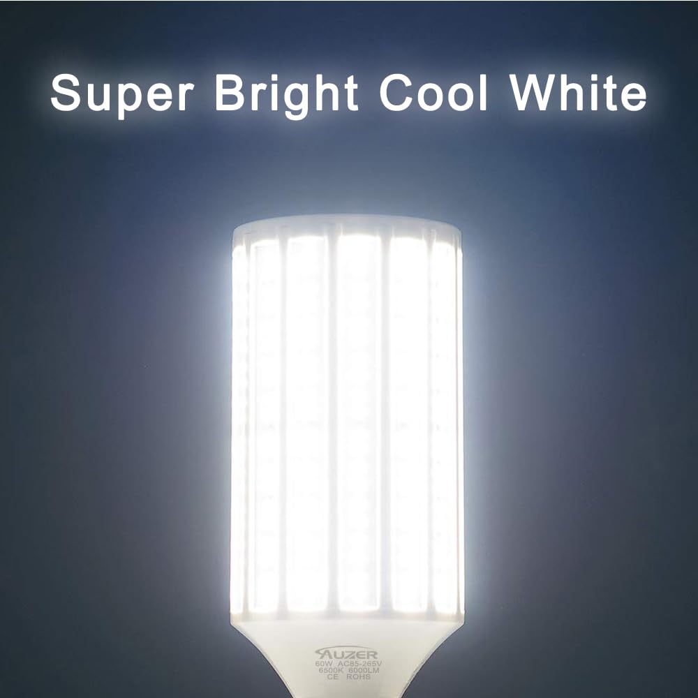 Auzer 60W LED Corn Light Bulb, Large Mogul E39 Base, 6000-Lumen, 6500K Daylight Cool White,LED Corn Bulb for Large Area Garage Factory Warehouse Barn