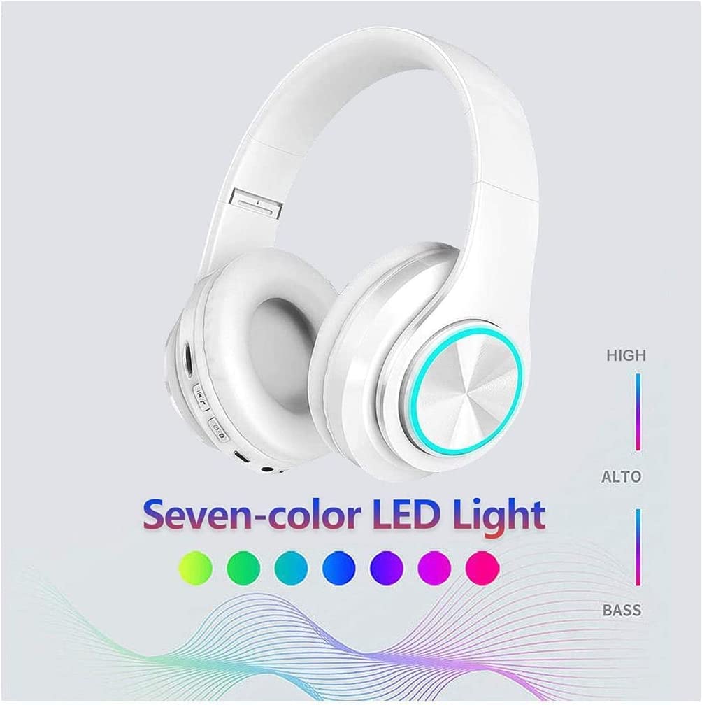 ESSGUO Over Ear Kids Bluetooth Headphones, Colorful LED Lights Headphones with Built-in Mic, Wired & Wireless Lightweight Foldable HiFi Stereo Headset