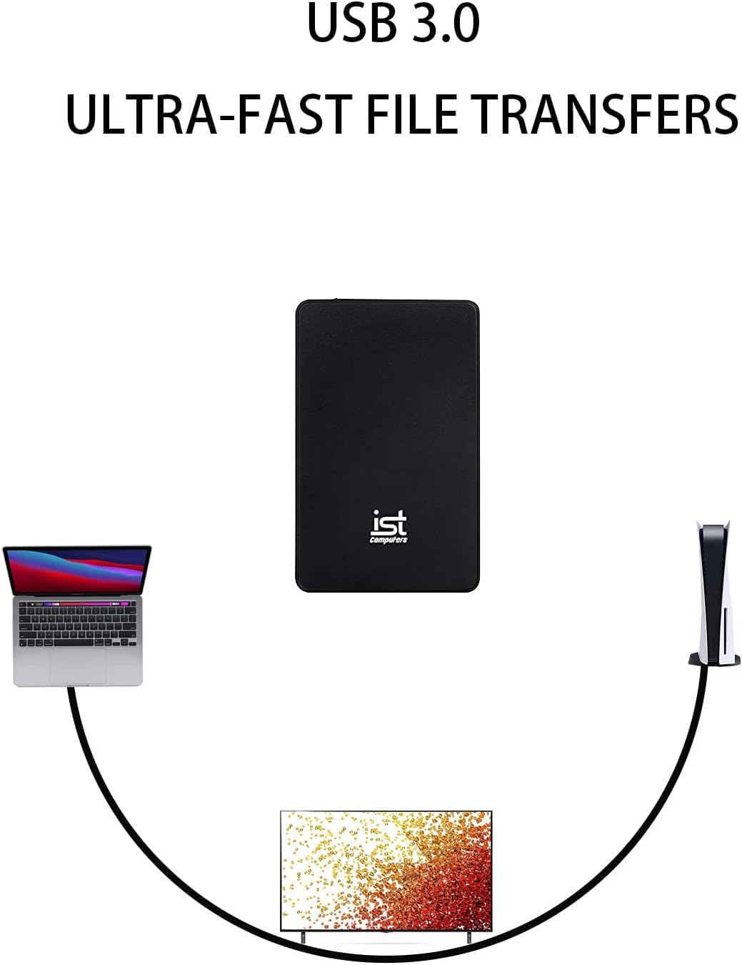 ist computers Ultra Slim 500GB Portable External Hard Drive, USB 3.0, Black, for Mac and PC Computer Desktop Workstation PC Laptop PlayStation, Xbox