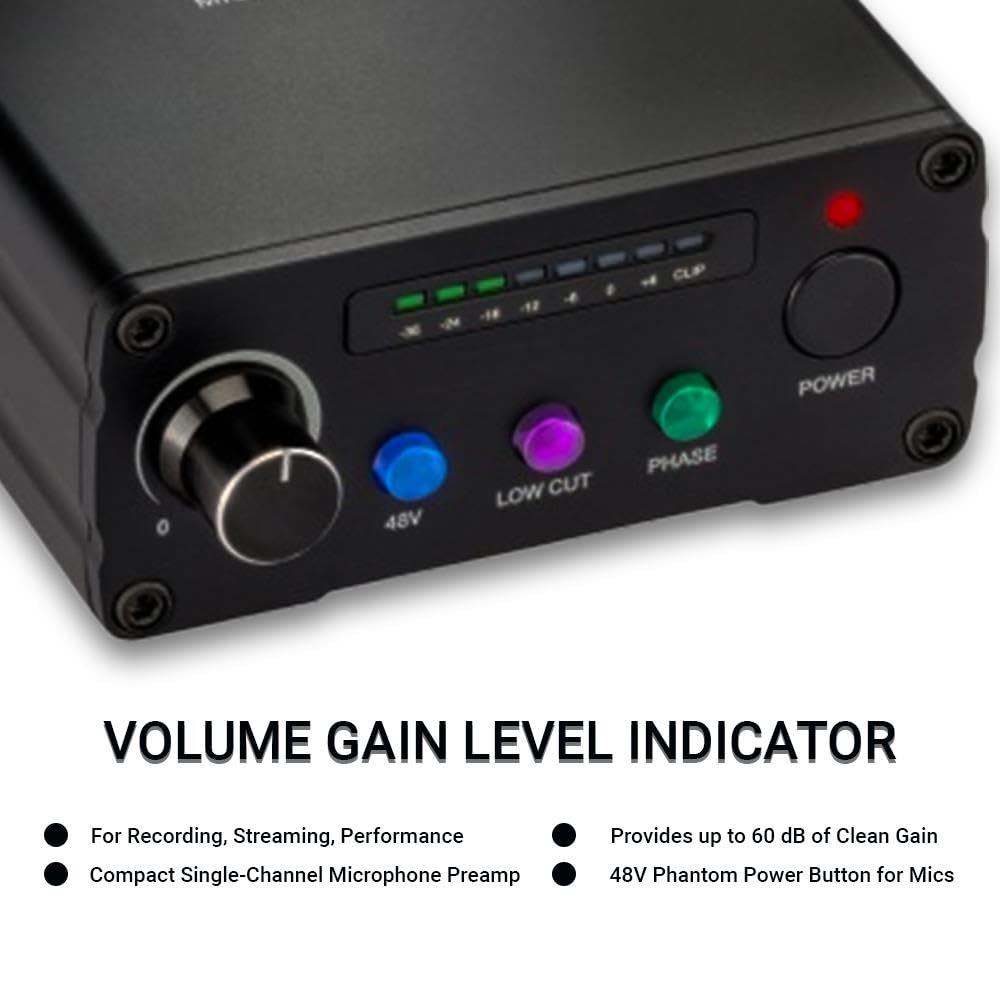 Microphone Preamp - Compatible with Shure, Dynamic Mics, Pre Amp for Microphones, and XLR Preamp for Studio and Podcasting