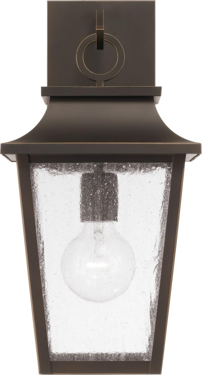 Capital Lighting 953311OZ Chandler Transitional Antiqued Glass Outdoor Wall Lantern, 1-Light 100 Watt, 16" H x 8" W, Oiled Bronze