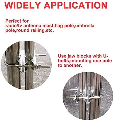 Double Antenna Mast Clamp Heavy Duty Pole to Pole Mounting Kit V Jaw Block with U-Bolt Mounting Hardware for TV CB Ham Antenna Parasols Flags