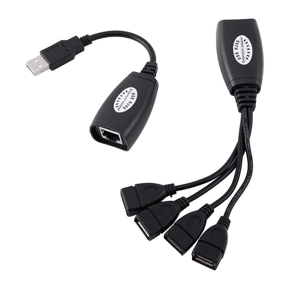 USB RJ45 Network Adapter, 4 Port High Speed USB 2.0 to Ethernet Splitter Cable for Stable Wired Internet Connection in Wi-Fi Dead Zones Black 7.44inch