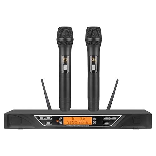 Doslnlya NG-9 UHF Dual Wireless Microphone System with 2 Handheld Dynamic Microphones, Professional Grade Anti-Interference, Two Handed Mic One Touch