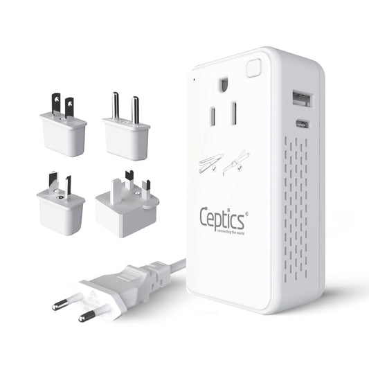Ceptics 200W Step Down Voltage Converter - 220v to 110v Voltage Converter for Curling Iron, Straightener, Charger - USB-A & C Fast Charging - Type C…