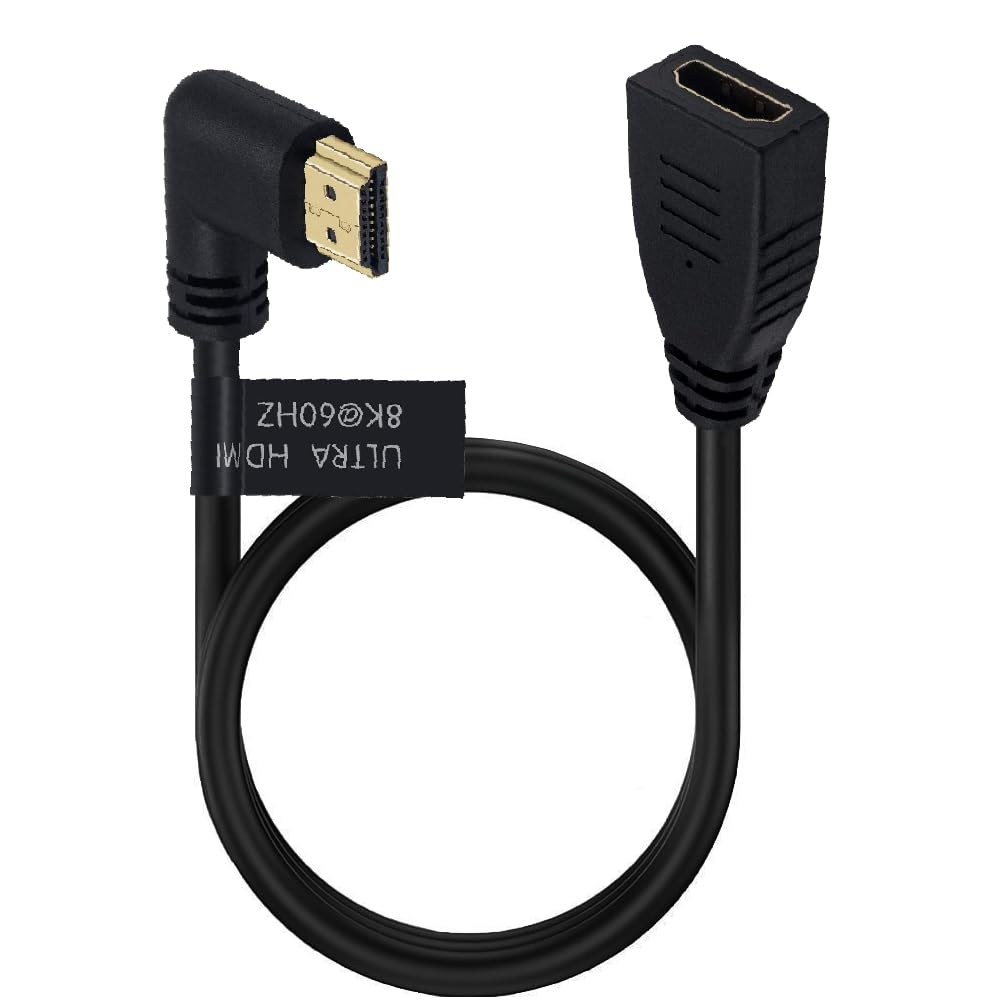 Kework 2 Feet 48Gbps HDMI 8K@60Hz Extension Ultra HD Cable, Straight Female to Right Angle Male HDMI 2.1 Extender High Speed Shield Cord for Xbox TV