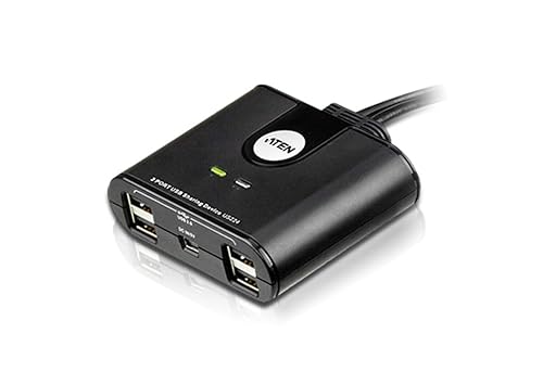 ATEN US224 2 x 4 USB 2.0 Peripheral Sharing USB Switch 2 Computers Share 4 Devices Simple Remote Port Selector Included Supports Optional USB Power