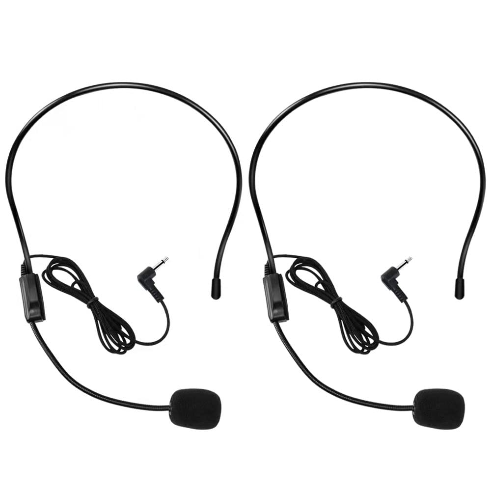 VOVIGGOL 2Pcs Microphone Headset Mic, Flexible Wired Boom for Voice Amplifier, 3.5mm Connector Jack Headset Microphone for Singing, Speaking