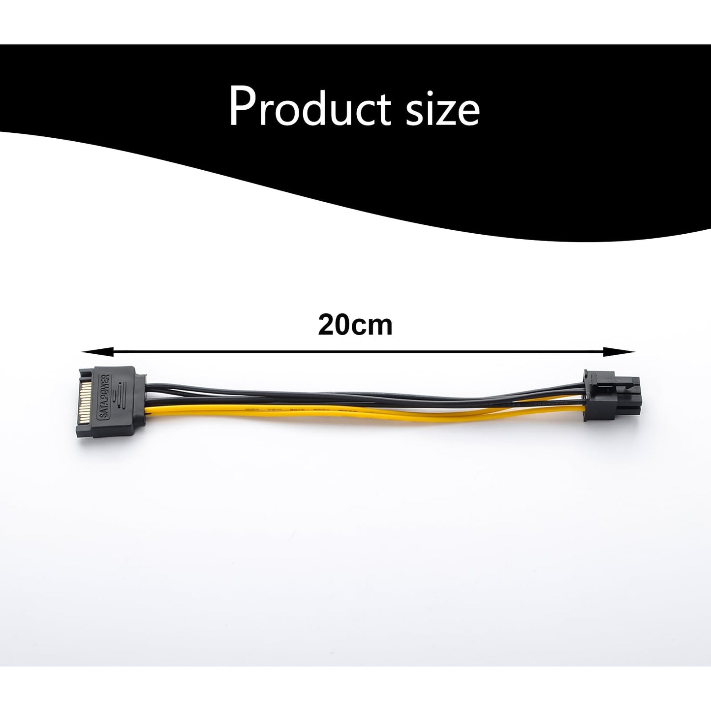 15Pin SATA to 6 Pin PCI-Express Video Card Power Adapter Cable, Cable Length 20cm/8inch, 2 Pack