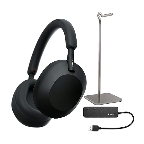 Sony WH-1000XM5 Wireless Noise Canceling Over-Ear Headphones (Black) Bundle with 4-Port USB 3.0 Hub and Alloy Headphone Stand (3 Items)