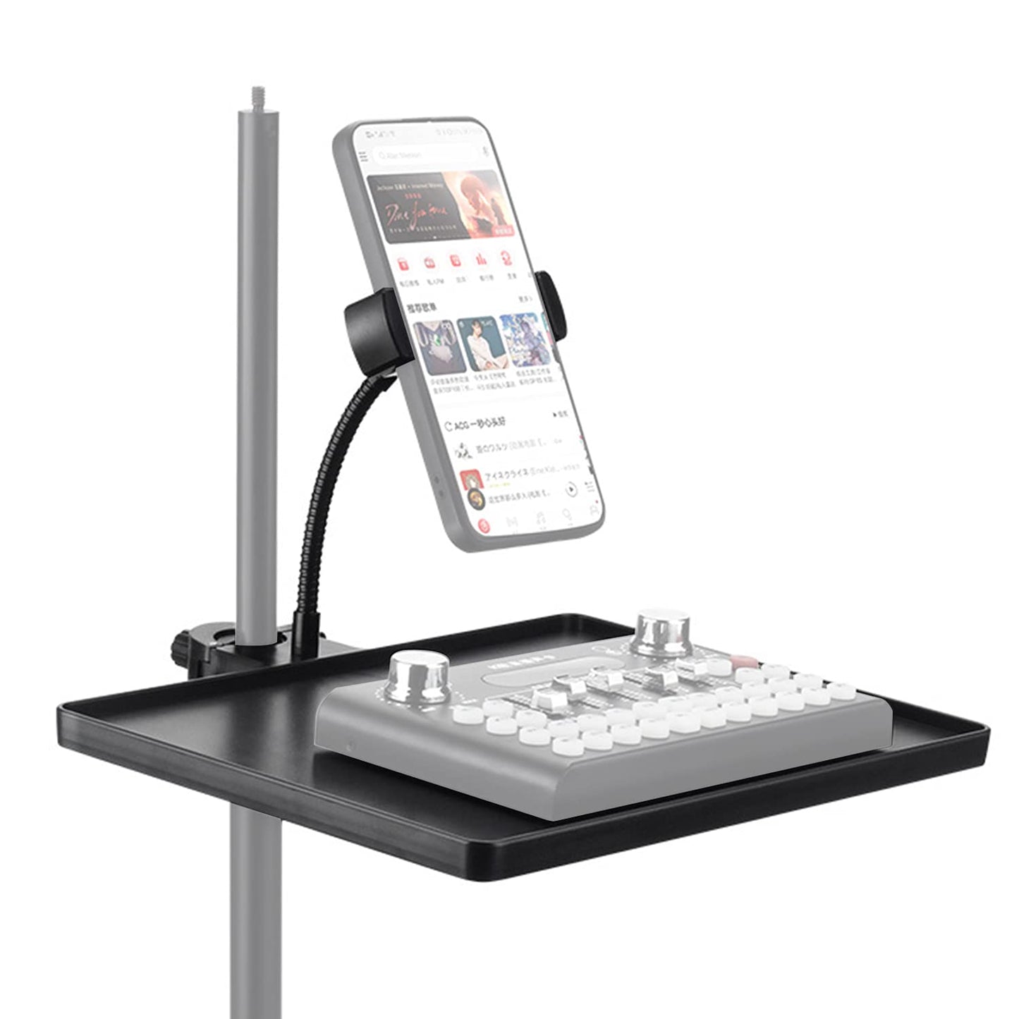 Phone holder Microphone Stand Tray, Clamp-On Rack Tray,Cell Phone Stand for Music Sheet,Compatible with Most Microphones Stands for Live