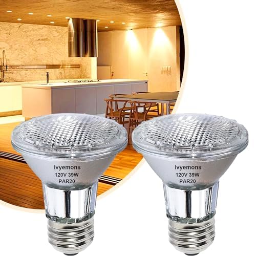 Ivyemons Dimmable PAR20 Halogen Flood Bulbs 39W 120V 2800K for Track Lights