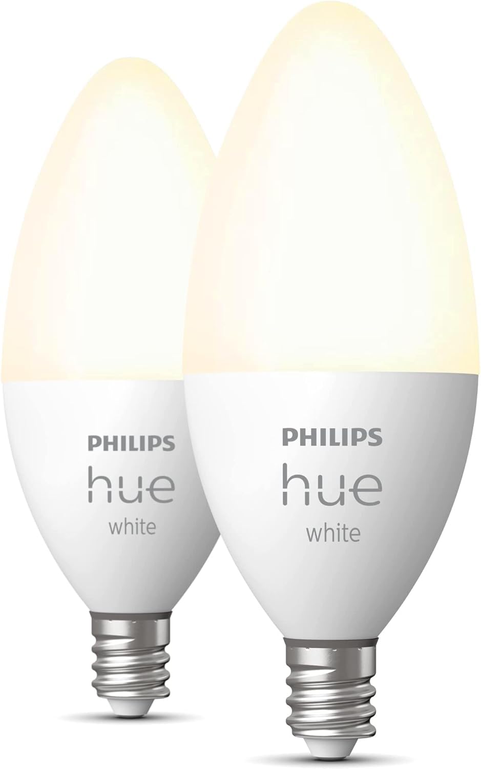 Philips Hue Smart 40W B39 Candle-Shaped LED Bulb - Soft Warm White Light - 2 Pack - 450LM - E12 - Indoor - Control with Hue App - Works with Alexa