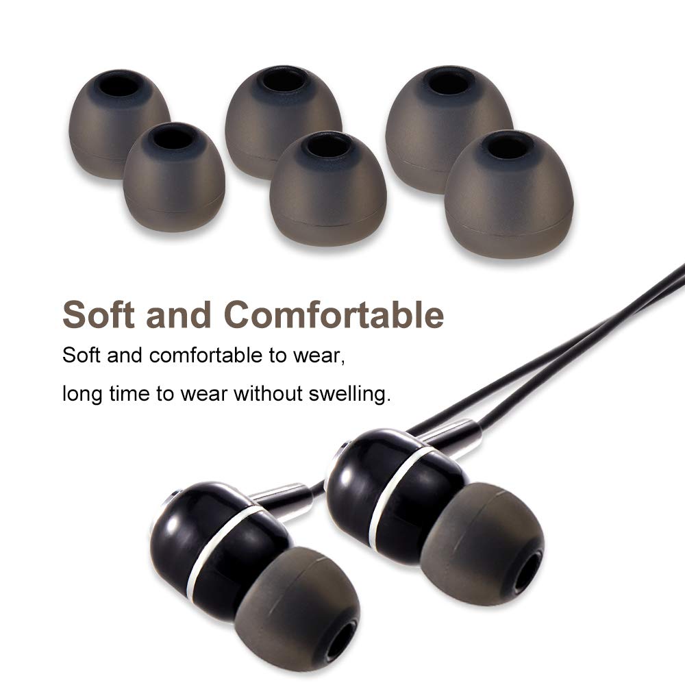 Earbud Tips Soft Silicone Earbuds Replacement Tips Fit for in-Ear Headphones(Inner Hole from 3.8mm -4.2mm Earphones) 9 Pairs S/M/L,Black