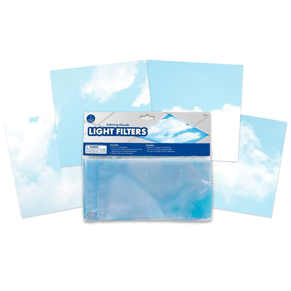 Educational Insights Fluorescent Light Covers 4-Pack: Calming Clouds - Ceiling Light Filters for Classroom, Office & Home, Overhead LED Shades