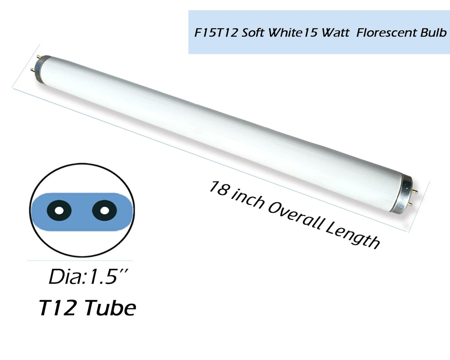 Cemlorot (2 Pack) 18 inch F15T12/Soft White K&B Fluorescent Tube, T12 15Watt Warm White 3000K Replacement for Kitchen & Bath Light Bulb,G13 Bi-pin