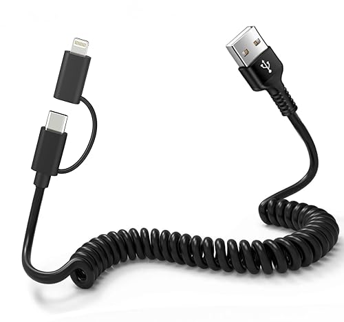 USB A to USB C & Lightning Cable - Support Apple Carplay & Android Auto Cable for iPhone 16/15/14/13/12/Android [MFi Certified] 3A Fast Charge & Data…