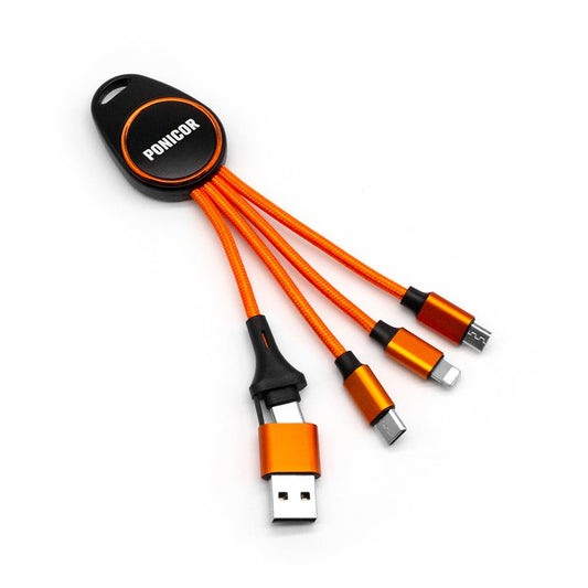 PONICOR 5 in 1 Multi Charging Cable, Short Universal USB Keychain Cable for Travel, Portable Nylon Braided Charging Cord with Type C/Micro USB/iOS