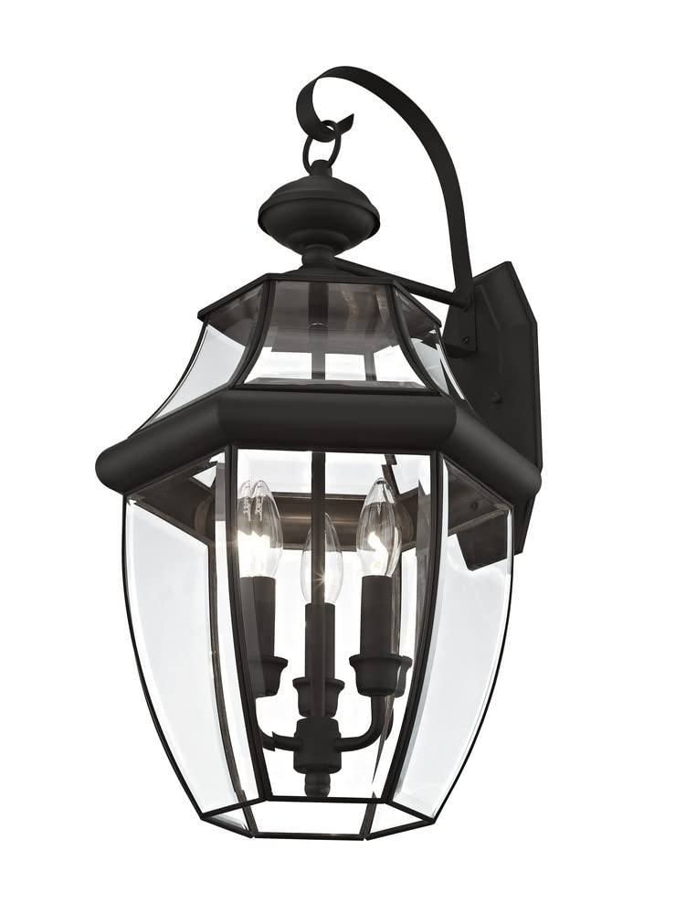 Livex Lighting 2351-91 Outdoor Wall Lantern with Clear Beveled Glass Shades, Brushed Nickel