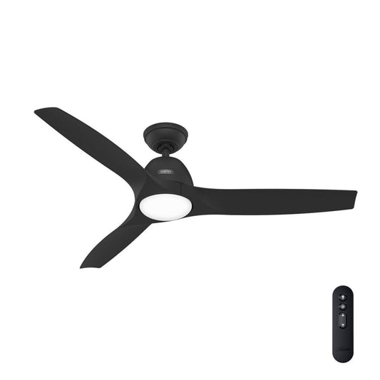 Hunter Fan 52 inch Indoor/Outdoor Matte Black Ceiling Fan with Light and Remote Control for Bedroom, Living Room, Dining Room, Kitchen, Office, Patio